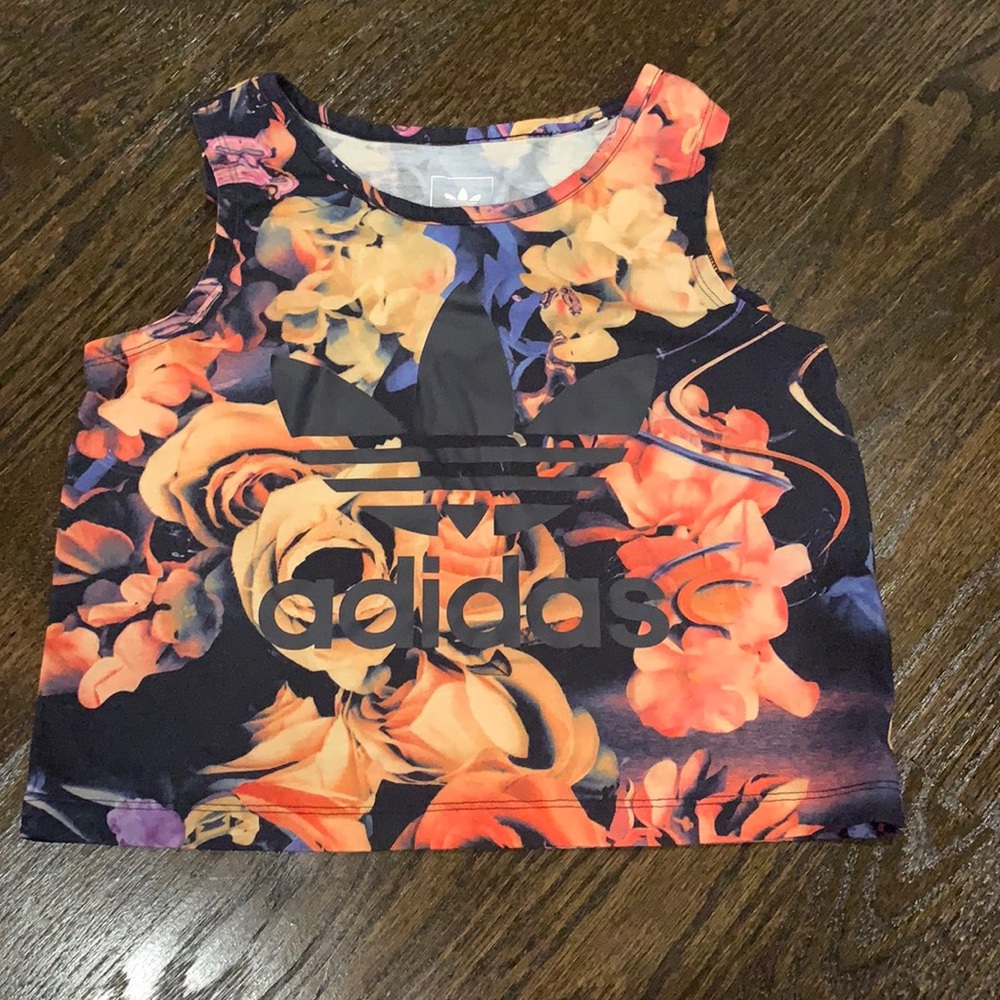 floral adidas girls lightly cropped tank top